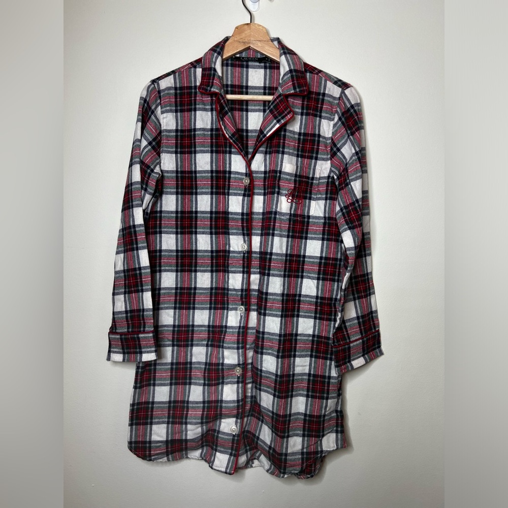 Lauren Ralph Lauren Womens Button Up Multi Color Plaid Pajama Night Shirt s
